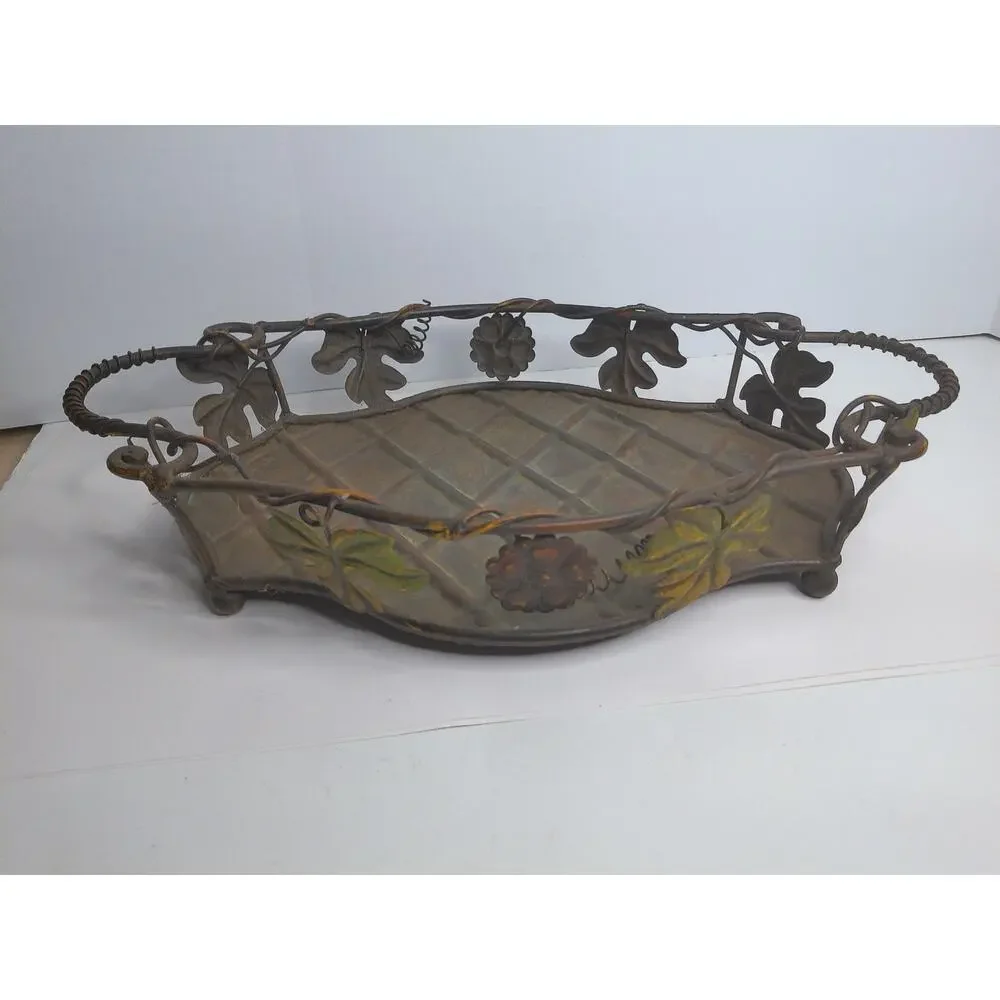 Vintage Art Nouveau Wrought Iron Grapevine Centerpiece Tray